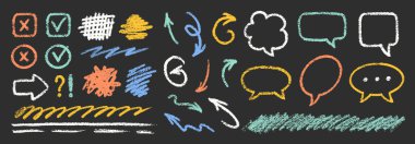 Şirin Tebeşir Kalem Vurgusu Karalama Vektörü Ayarları. Pastel Yazı Okları Konuşma Baloncukları Altını Çiziyor. El yapımı fırça desenli yıldız şekilleri. Kalem Çocukça Kömür Karalamaları