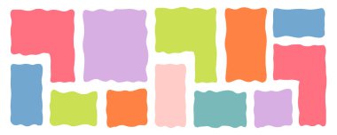 Organik Sıvı Dikdörtgen Çerçeve Şekilleri Ayarlandı. El Çizimi Soyut Vektör Sıvı Meydanı Damlaları. Dalgalı Düzensiz Düz Metin Kutusu Benek Koleksiyonu. Curvy Rastgele Bento Tarzı Çocukça Renkli Afişler. İzole edilmiş