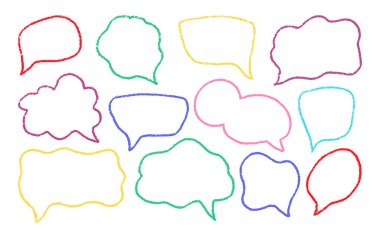 Pastel konuşma köpüğü vektörü ayarlandı. Chalk Scribble Konuşan Bulutlar Şekilleri Koleksiyonu. Pastel Renkleri El Tarama Doku Diyalogu Çerçeveleri. Kalem Vurgulama Elementleri Kömür Karalama Konuşma Balonları Paketi