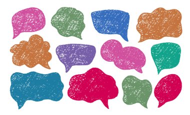 Pastel konuşma köpüğü vektörü ayarlandı. Chalk Scribble Konuşan Bulutlar Şekilleri Koleksiyonu. Pastel Renkleri El Tarama Doku Diyalogu Çerçeveleri. Kalem Vurgulama Elementleri Kömür Karalama Konuşma Balonları Paketi