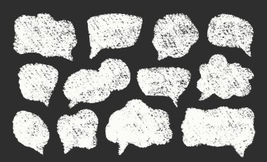 Tebeşir konuşması kabarcık vektörü ayarlandı. Konuşan Bulutlar Boya Kalemi Şekilleri Koleksiyonu. Kara Tahta El Fırça Doku Diyalogu Çerçeveleri. Kalem Vurgulama Elementleri Kömür Karalama Konuşma Balonları Paketi