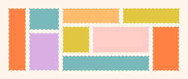 Çerçevelenmiş Vektör Oluşturulmuş Bento Izgara Şekilleri Ayarları. Kafa derisi Frame Wavy Retro Çıkartma Koleksiyonu. Zig Zag Sınır Geometrik Sınır Kutuları. Kıvrık Çizgi Tasarım İşareti Arkaplanı. İzole edilmiş