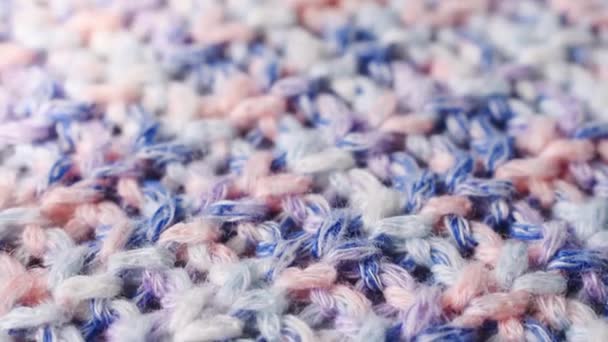 Gros Plan Sur Texture Laine Tricotée Bleue Rose Pull — Video