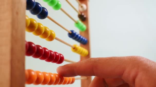 Hand Working Colorful Wooden Abacus Green Background — Vídeo de Stock