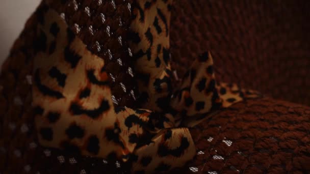 带动物打印带的柳条帽近照的垂直视频 — 图库视频影像