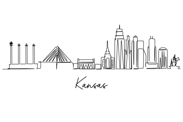 Dibujo Continuo Kansas City Skyline Hermoso Punto Referencia World Landscape — Vector de stock