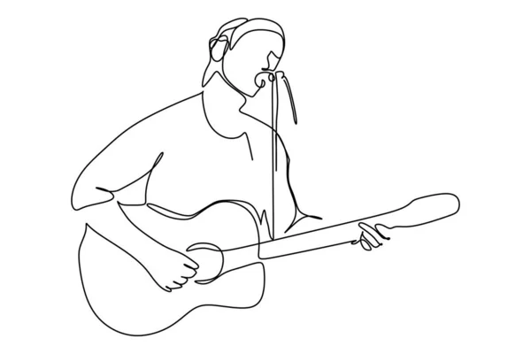 Непрерывный Инсульт Изображающий Певца Поющего Песню Играющего Музыку Векторная Иллюстрация — стоковый вектор