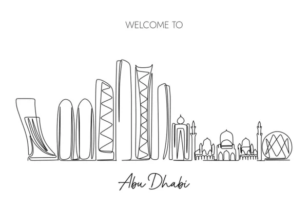Dibujo Línea Continua Del Horizonte Ciudad Abu Dhabi Destino Turístico — Vector de stock