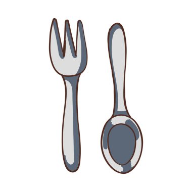 kaşık ve çatal çatal bıçak ikonu vektör çizim grafiği düz
