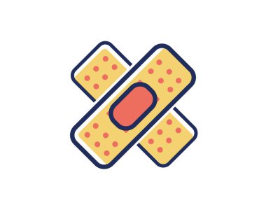 Beyaz arkaplan üzerinde yapıştırıcı bandaj simgesi, düz biçim, vektör illüstrasyonu