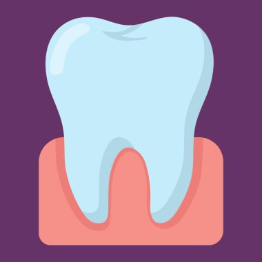 Stylized tooth embedded in pink gum tissue on dark background. Ideal for dental anatomy, oral health education, and medical visuals. Clean vector design suited for clinics, infographics, or e-learning