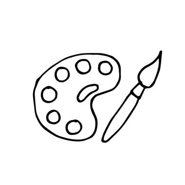 vektör çizimi. Boya ve fırçalı bir palet seti. Basit bir çizim. çizim sembolü, sanatçı, hobi ve yaratıcılık eğitimi