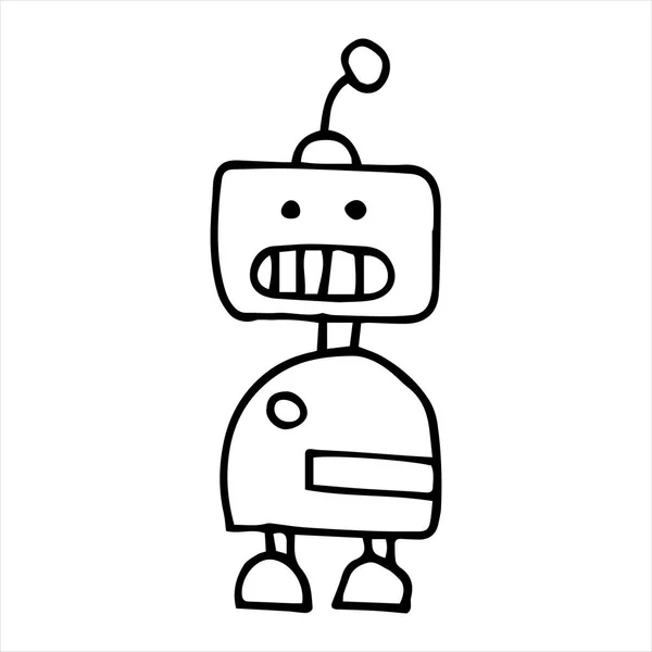 Prosty Rysunek Stylu Bazgrołów Robota Ładny Robot Ręka Narysowane Linii — Wektor stockowy