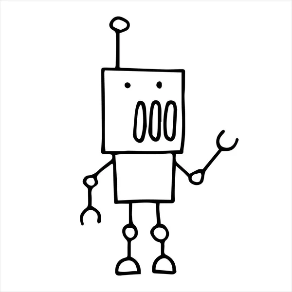 Простий Малюнок Каракулі Робот Милий Робот Намальований Лініями Смішна Ілюстрація — стоковий вектор