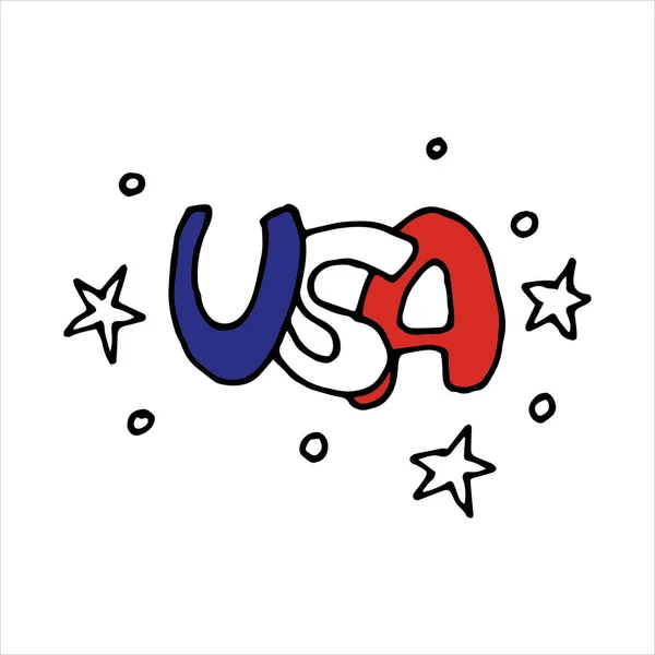 Vector Drawing Doodle Style Usa Inscription America Independence Day Decoration — Stock Vector