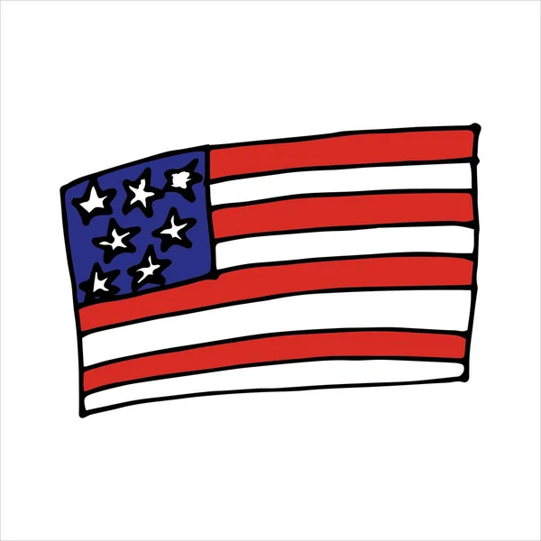 落書きスタイルのベクター図面 アメリカの国旗 シンプルなイラスト 漫画スタイル アメリカの国旗 独立記念日のための描画 7月4日 — ストックベクタ