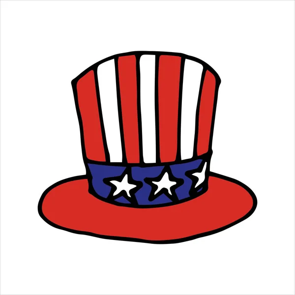 Karalama Tarzında Çizim Amerikan Bayrağı Renginde Bir Şapka Bağımsızlık Günü — Stok Vektör