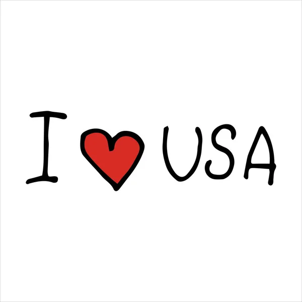 落書きスタイルのベクトルイラスト アメリカが大好きだ アメリカ独立記念日 アメリカの旗の色 — ストックベクタ