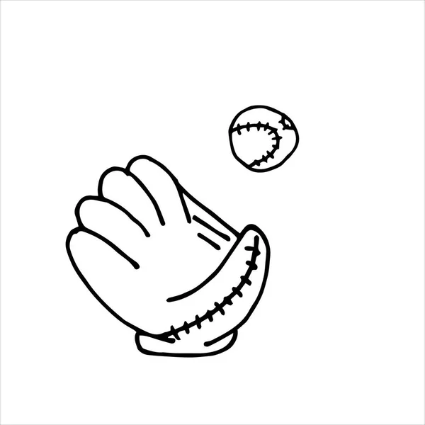 Vector Illustration Doodle Style Baseball Simple Drawing Glove Baseball Ball — Stock Vector