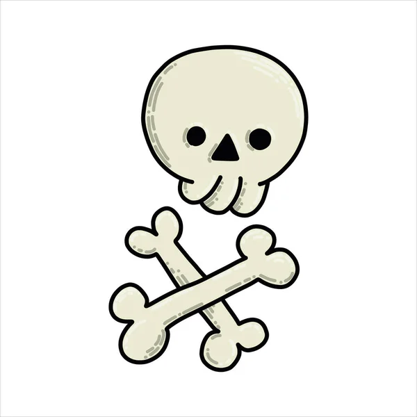 Ilustração Vetorial Estilo Doodle Esqueleto Bonito Crânio Ossos Desenhos Animados — Vetor de Stock