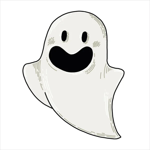 Disegno Vettoriale Stile Doodle Fantasma Carino Decorazione Halloween Fantasma Divertente — Vettoriale Stock