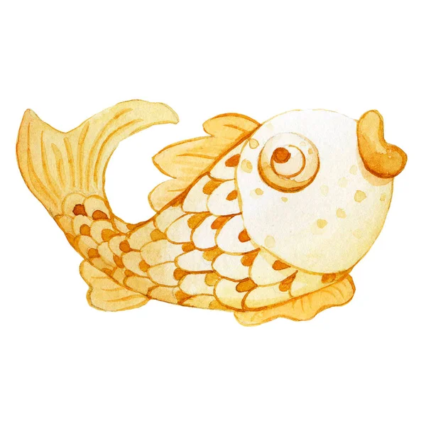 Watercolor Drawing Japanese Traditional Golden Carp Golden Fish Chinese New — Stock Photo, Image
