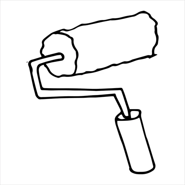 Disegno Vettoriale Stile Doodle Rullo Vernice Strumento Costruzione Lavoro Manuale — Vettoriale Stock