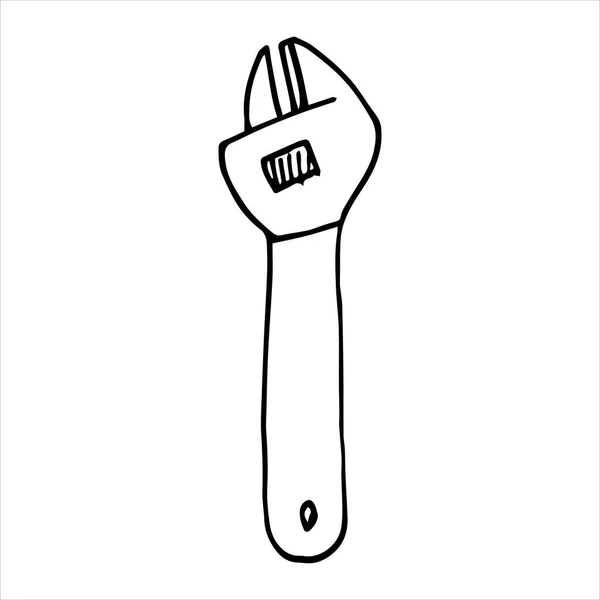 Vector Drawing Doodle Style Wrench Construction Tool Hand Work — Stock Vector