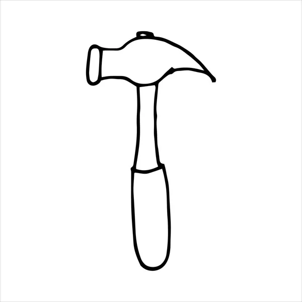 Disegno Vettoriale Stile Doodle Martello Strumento Costruzione Lavoro Manuale — Vettoriale Stock