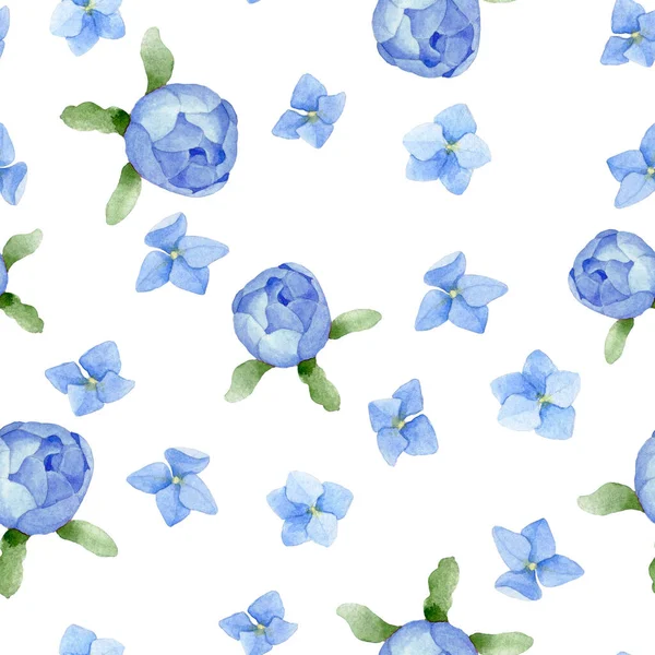 Dibujo Acuarela Patrón Sin Costuras Con Brotes Peonía Azul Flores —  Fotos de Stock