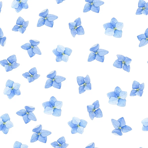 Sömlös Akvarell Mönster Med Blå Hortensia Blommor Vit Bakgrund Söt — Stockfoto