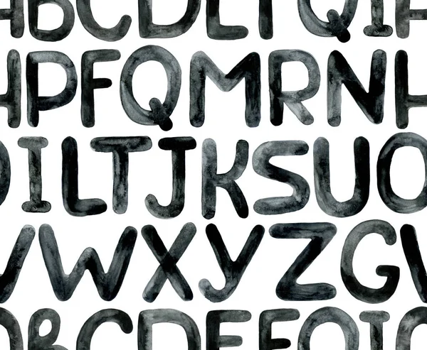 Aquarell Nahtloses Muster Mit Englischem Alphabet Schwarze Buchstaben Auf Weißem — Stockfoto