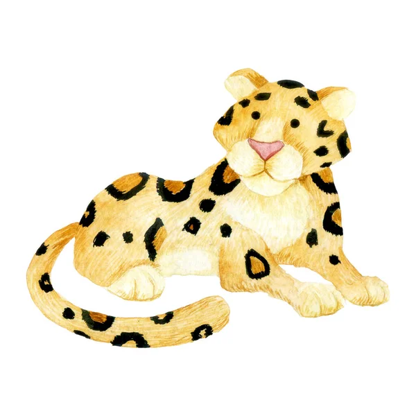 Watercolor Drawing Cute Jaguar Character Isolated White Background Animal Leopard — Stock Photo, Image
