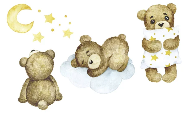 Aquarell Zeichnung Satz Von Niedlichen Charakteren Spielzeug Teddybär Zum Thema — Stockfoto