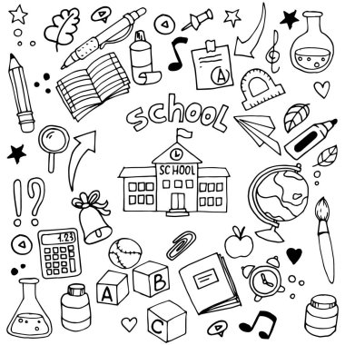 vector set on the theme back to school. doodle style drawing, cute simple illustrations, school, study. clipart