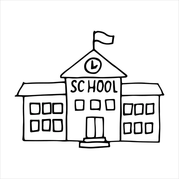 Vector Drawing Doodle Style School Building Simple Line Drawing Sketch — Stock Vector