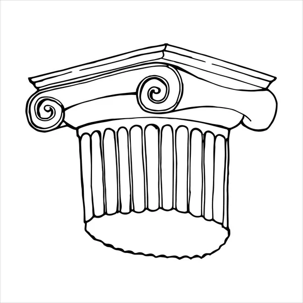 Dibujos Línea Antigua Estatua Columna Capital Estilo Grabado Creativo Mínimo — Vector de stock
