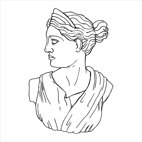 Linienzeichnungen Von Köpfen Antiker Statuen Der Göttin Und Des Mythischen — Stockvektor
