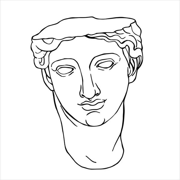 雕刻风格的古代女神和神话神像的头像线条画 创造性最小线性妇女矢量 希腊雕塑 — 图库矢量图片