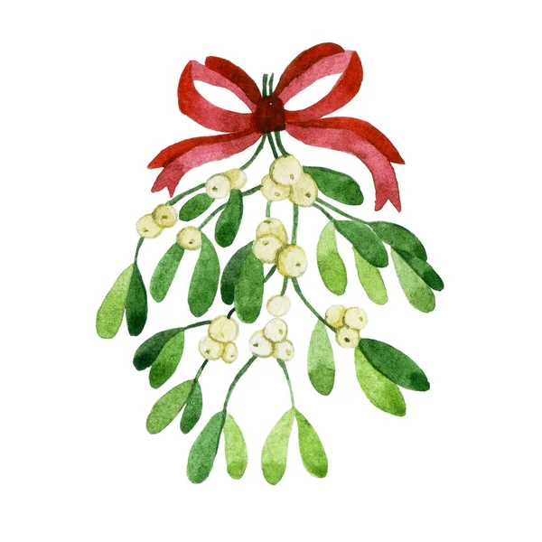 Watercolor Drawing Mistletoe Christmas Decoration Mistletoe Garland — Stock Photo, Image
