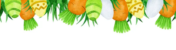 Безшовна Облямівка Аквареллю Рамка Великдень Милий Малюнок Моркви Яєць Зеленої — стокове фото