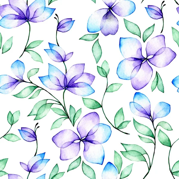 Dibujo Acuarela Patrón Sin Costuras Con Flores Bluebell Flores Silvestres —  Fotos de Stock