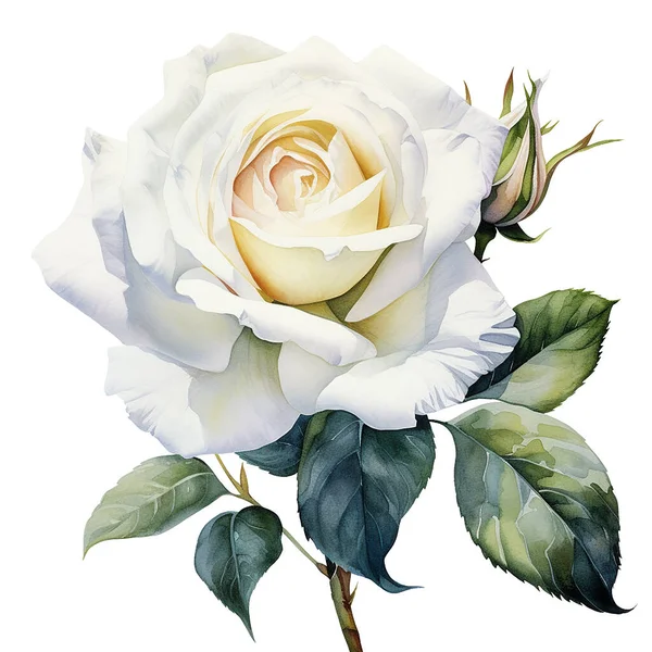 Акварельный Рисунок Белый Цветок Розы Иллюстрация Стиле Реализма Винтаж — стоковое фото