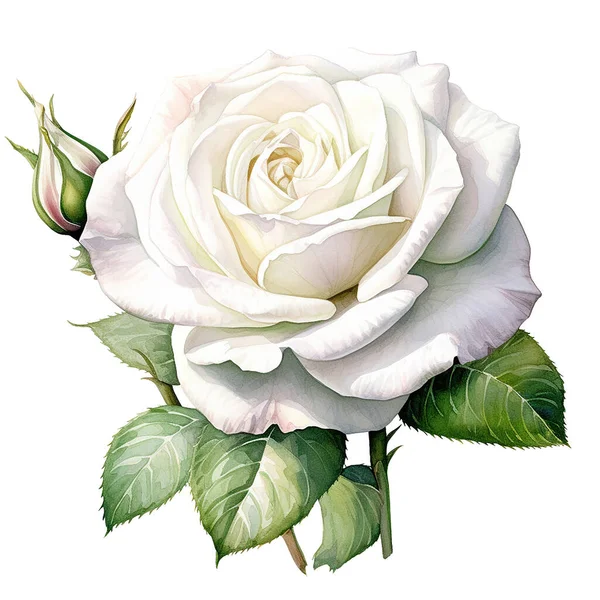 watercolor drawing, white rose flower. illustration in realism style, vintage