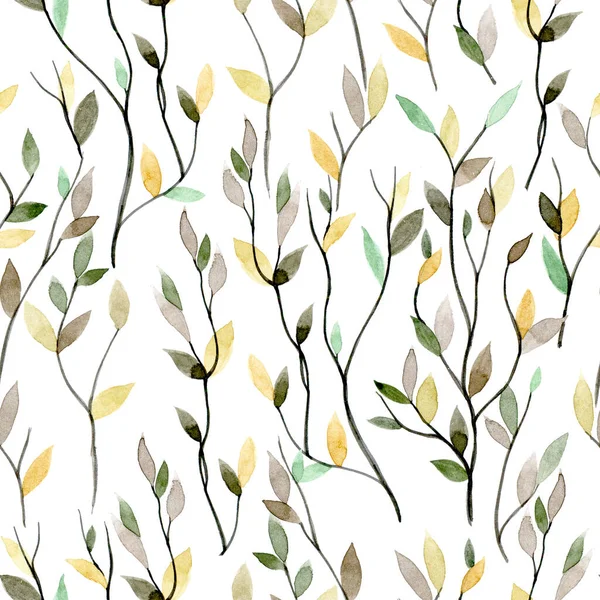 Акварель Бесшовный Узор Осенними Листьями Милые Простые Желтые Коричневые Листья — стоковое фото