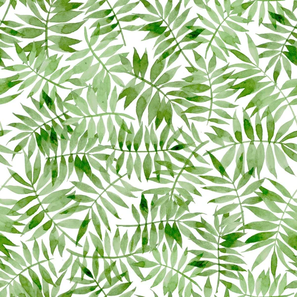 Bezszwowy Wzór Akwarelowy Tropikalnymi Liśćmi Palmy Abstrakcyjny Druk Zielonymi Liśćmi — Zdjęcie stockowe
