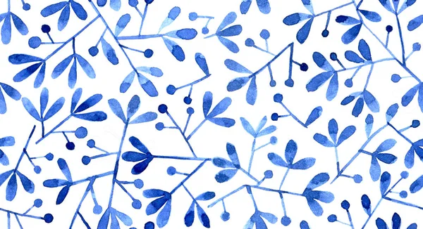 Patrón Abstracto Sin Costuras Con Flores Hojas Azules Sobre Fondo —  Fotos de Stock