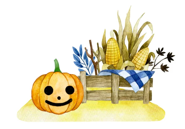Rysunek Akwareli Ładny Skład Halloween Dekoracja Wakacyjna Dla Dzieci Ilustracja — Zdjęcie stockowe
