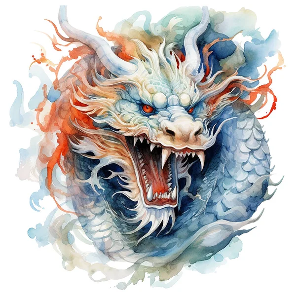 Watercolor drawing, Chinese dragon, symbol of the year. new year illustration