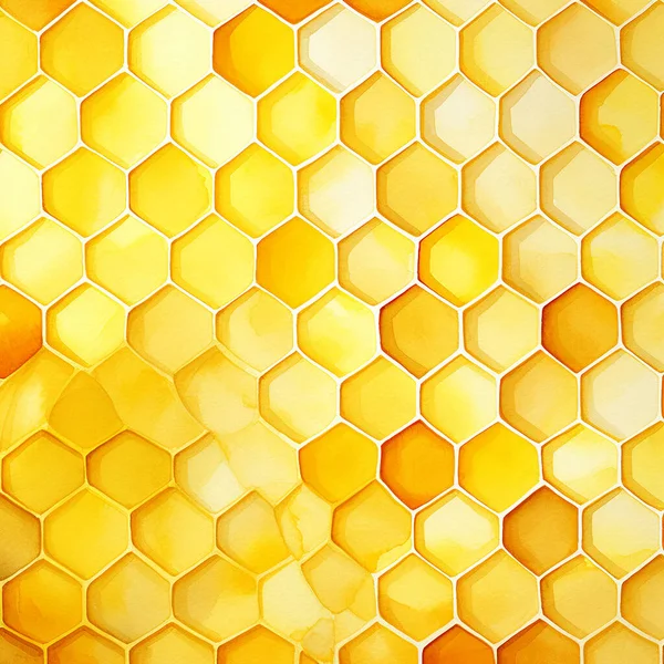 watercolor drawing, honeycomb pattern. cute abstract background with yellow honeycombs. design for wallpaper, fabric, wrapping paper